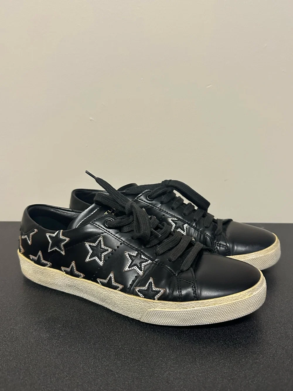 Saint Laurent Court Classic Star Sneakers Black Leather Silver Size 39 9 Paris